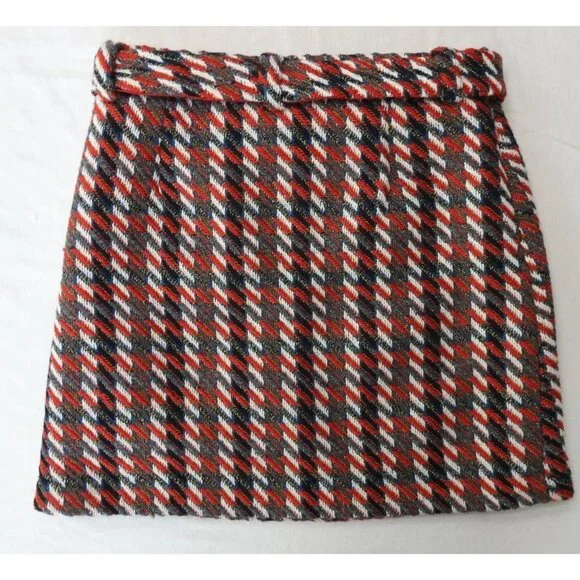 Classic Women's Tweed Skirt Sz XL Quilted Lined Belted Pearl Button Pockets Red - Picture 4 of 14